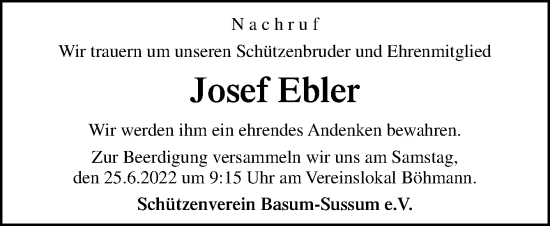 Traueranzeige von Josef Ebler von Neue Osnabrücker Zeitung GmbH & Co. KG