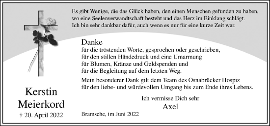Traueranzeige von Kerstin Meierkord von Neue Osnabrücker Zeitung GmbH & Co. KG