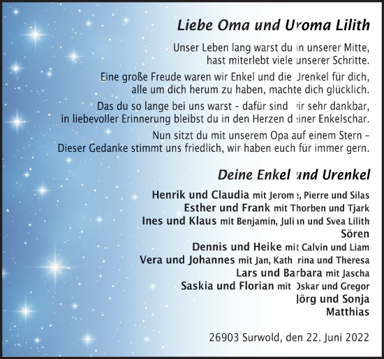 Traueranzeige von Lilith van der Pütten von Neue Osnabrücker Zeitung GmbH &amp; Co. KG