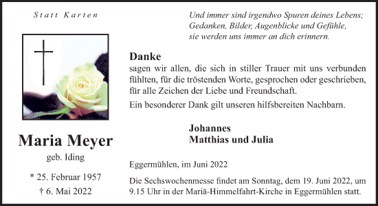 Traueranzeige von Maria Meyer von Neue Osnabrücker Zeitung GmbH & Co. KG