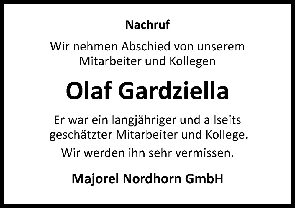  Traueranzeige für Olaf Gardziella vom 11.06.2022 aus Neue Osnabrücker Zeitung GmbH & Co. KG