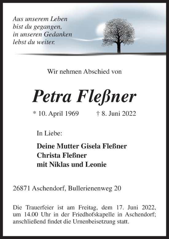 Traueranzeige von Petra Fleßner von Neue Osnabrücker Zeitung GmbH & Co. KG