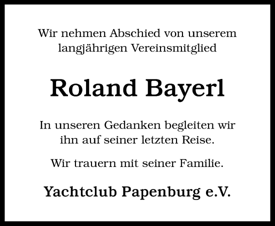 Traueranzeige von Roland Bayerl von Neue Osnabrücker Zeitung GmbH & Co. KG