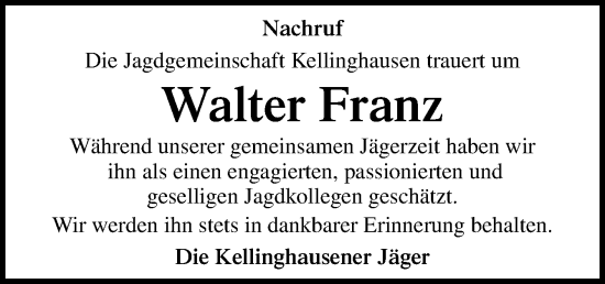 Traueranzeige von Walter Franz von Neue Osnabrücker Zeitung GmbH & Co. KG