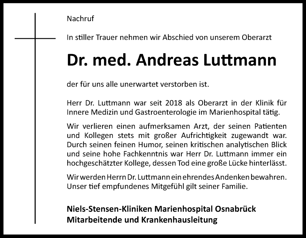  Traueranzeige für Andreas Luttmann vom 09.07.2022 aus Neue Osnabrücker Zeitung GmbH & Co. KG