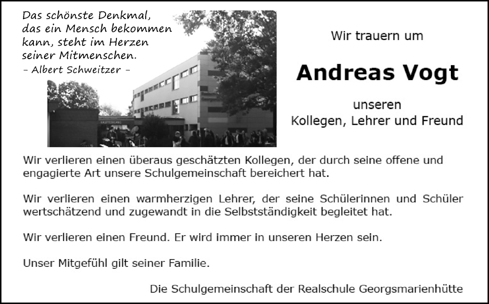  Traueranzeige für Andreas Vogt vom 09.07.2022 aus Neue Osnabrücker Zeitung GmbH & Co. KG