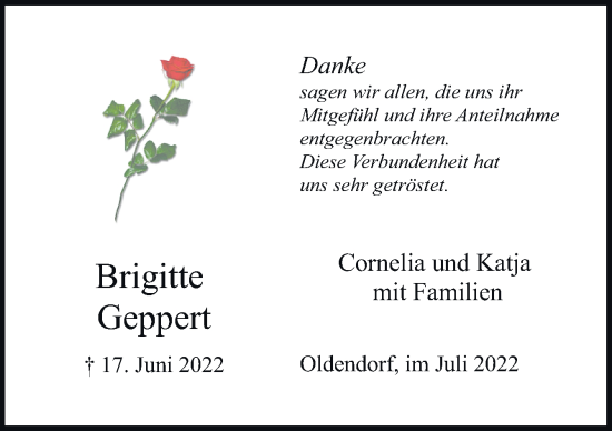 Traueranzeige von Brigitte Geppert von Neue Osnabrücker Zeitung GmbH & Co. KG