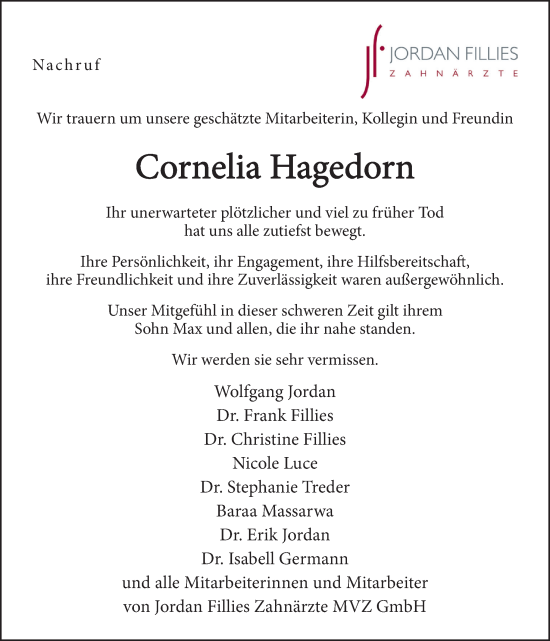 Traueranzeige von Cornelia Hagedorn von Neue Osnabrücker Zeitung GmbH & Co. KG