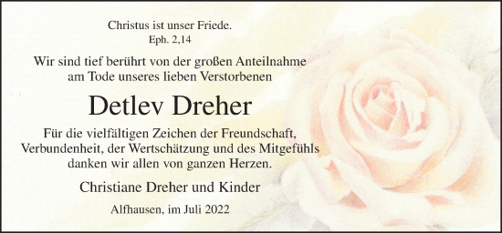 Traueranzeige von Detlev Dreher von Neue Osnabrücker Zeitung GmbH & Co. KG