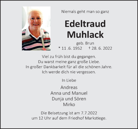 Traueranzeige von Edeltraud Muhlack von Neue Osnabrücker Zeitung GmbH & Co. KG