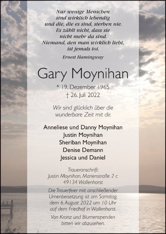 Traueranzeige von Gary Moynihan von Neue Osnabrücker Zeitung GmbH & Co. KG