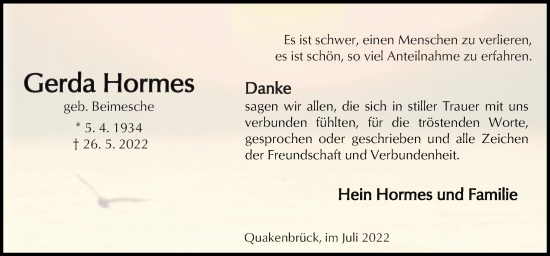 Traueranzeige von Gerda Hormes von Neue Osnabrücker Zeitung GmbH & Co. KG