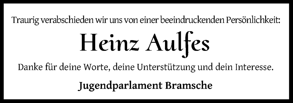  Traueranzeige für Heinz Aulfes vom 09.07.2022 aus Neue Osnabrücker Zeitung GmbH & Co. KG
