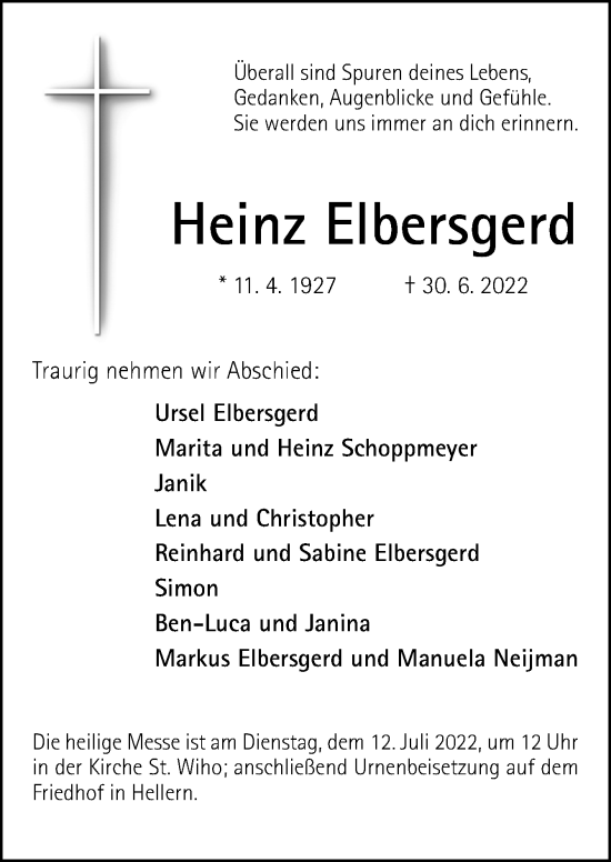 Traueranzeige von Heinz Elbersgerd von Neue Osnabrücker Zeitung GmbH & Co. KG