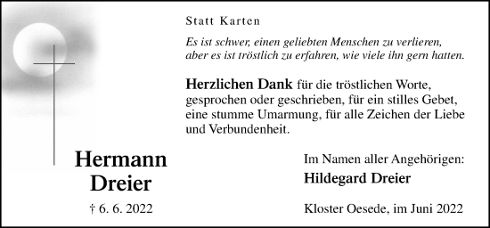 Traueranzeige von Hermann Dreier von Neue Osnabrücker Zeitung GmbH & Co. KG