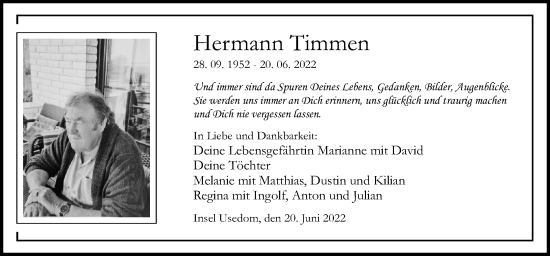 Traueranzeige von Hermann Timmen von Neue Osnabrücker Zeitung GmbH & Co. KG