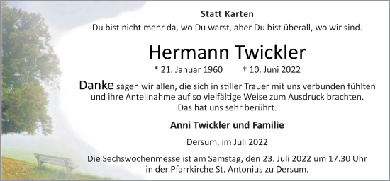 Traueranzeige von Hermann Twickler von Neue Osnabrücker Zeitung GmbH & Co. KG