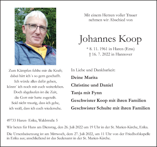 Traueranzeige von Johannes Koop von Neue Osnabrücker Zeitung GmbH & Co. KG
