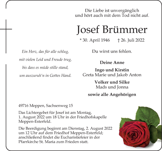 Traueranzeige von Josef Brümmer von Neue Osnabrücker Zeitung GmbH & Co. KG