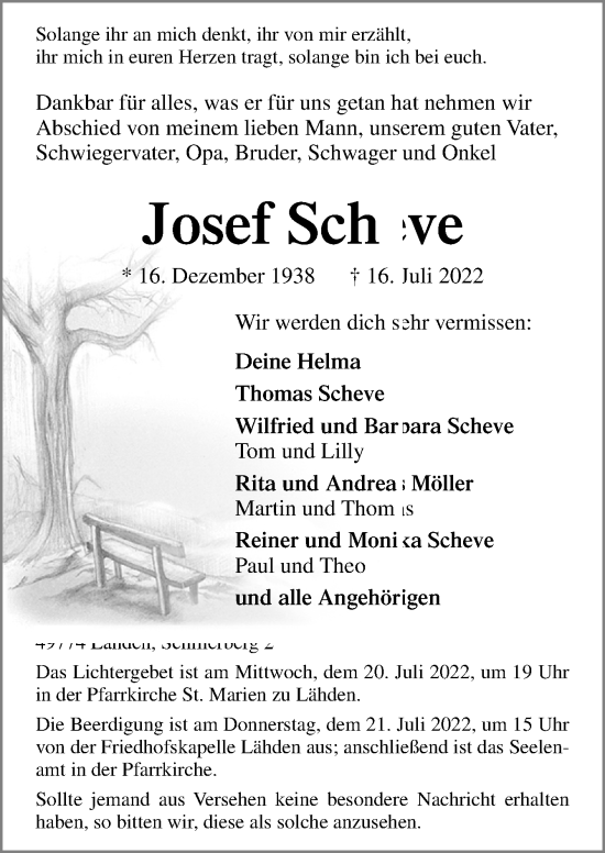 Traueranzeige von Josef Scheve von Neue Osnabrücker Zeitung GmbH & Co. KG