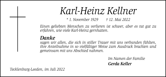 Traueranzeige von Karl-Heinz Kellner von Neue Osnabrücker Zeitung GmbH & Co. KG