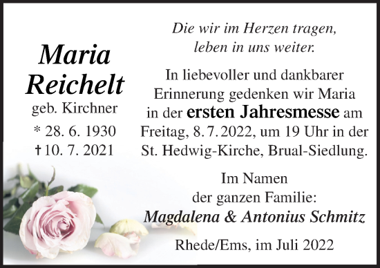 Traueranzeige von Maria Reichelt von Neue Osnabrücker Zeitung GmbH & Co. KG