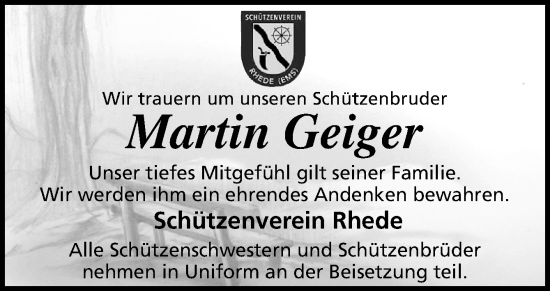 Traueranzeige von Martin Geiger von Neue Osnabrücker Zeitung GmbH & Co. KG