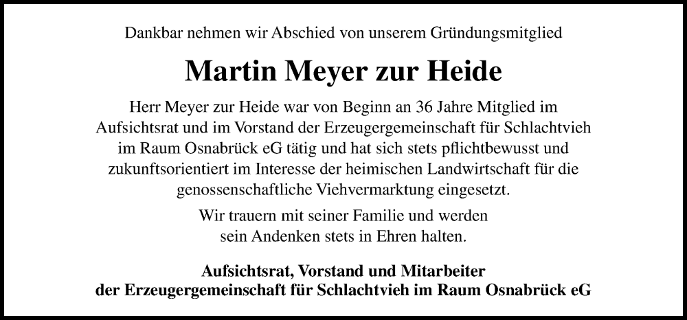  Traueranzeige für Martin Meyer zur Heide vom 02.07.2022 aus Neue Osnabrücker Zeitung GmbH & Co. KG