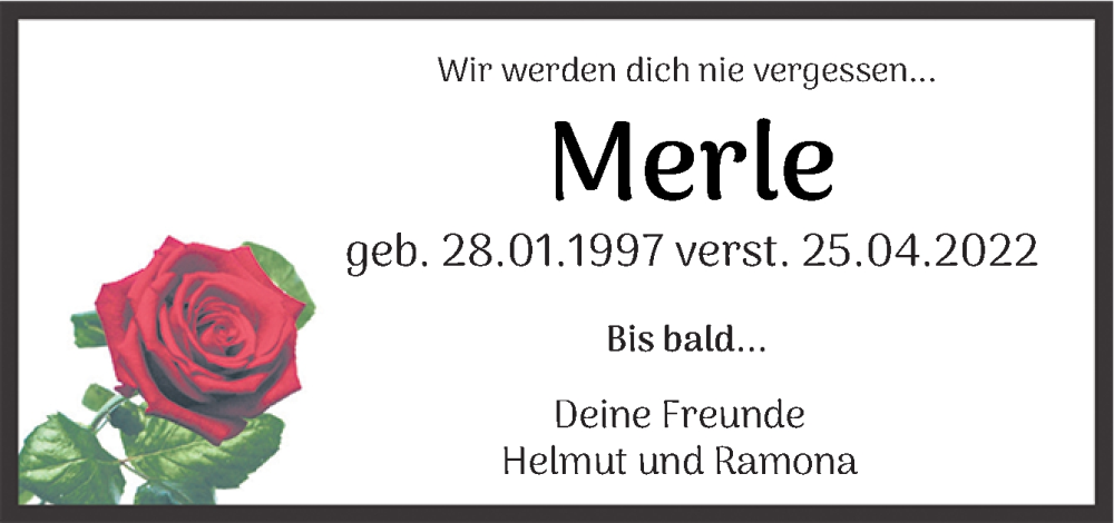  Traueranzeige für Merle Will vom 23.07.2022 aus DK Medien GmbH & Co. KG