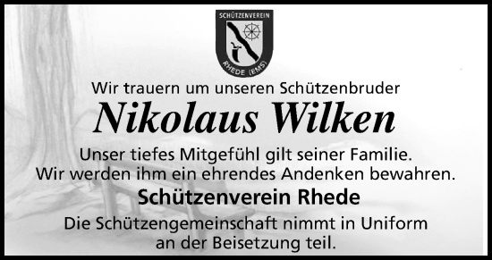 Traueranzeige von Nikolaus  Wilken von Neue Osnabrücker Zeitung GmbH & Co. KG