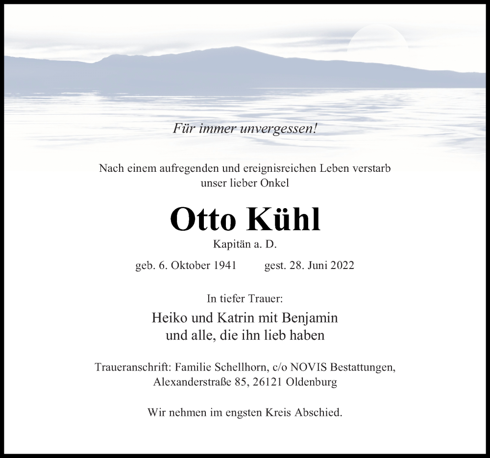  Traueranzeige für Otto Kühl vom 02.07.2022 aus DK Medien GmbH & Co. KG