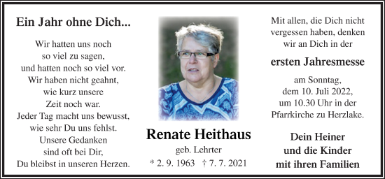 Traueranzeige von Renate Heithaus von Neue Osnabrücker Zeitung GmbH & Co. KG