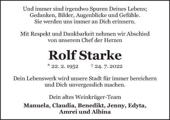 Traueranzeige von Rolf Starke von Neue Osnabrücker Zeitung GmbH & Co. KG