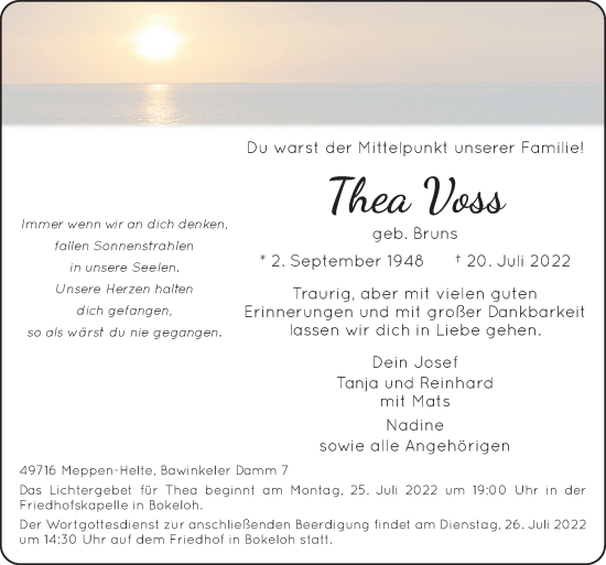 Traueranzeige von Thea Voss von Neue Osnabrücker Zeitung GmbH & Co. KG