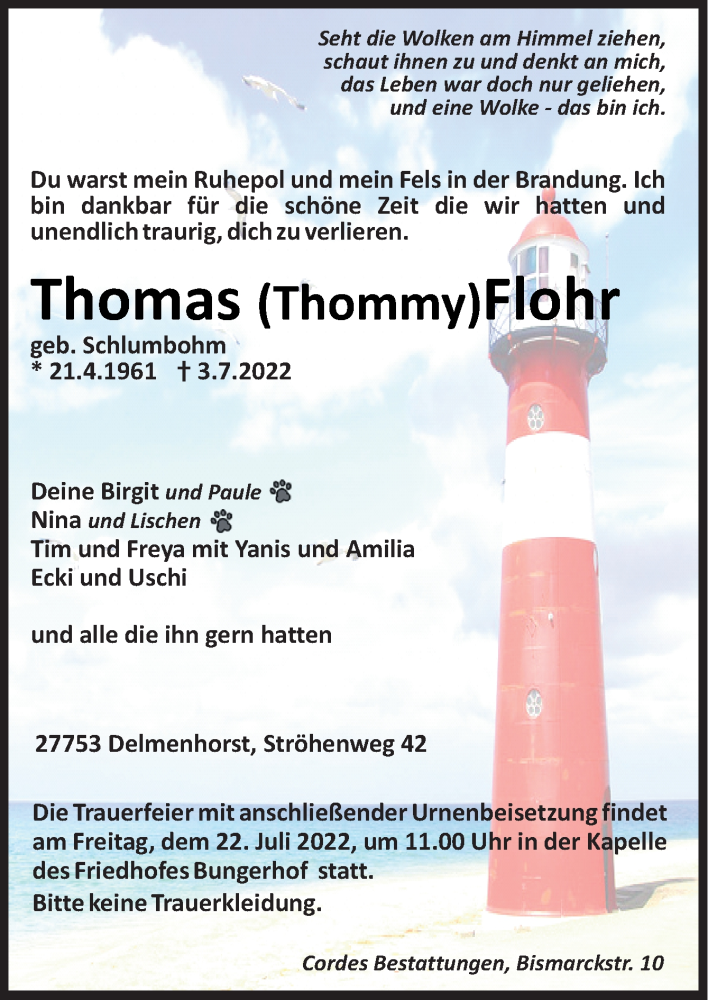  Traueranzeige für Thomas Flohr vom 09.07.2022 aus DK Medien GmbH & Co. KG