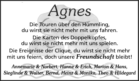 Traueranzeige von Agnes  von Neue Osnabrücker Zeitung GmbH & Co. KG