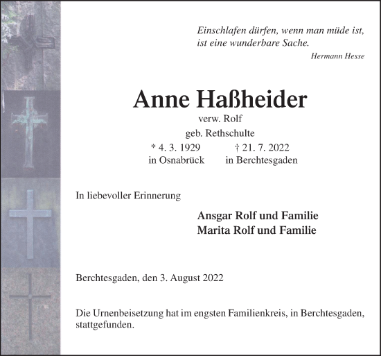 Traueranzeige von Anne Haßheider von Neue Osnabrücker Zeitung GmbH & Co. KG