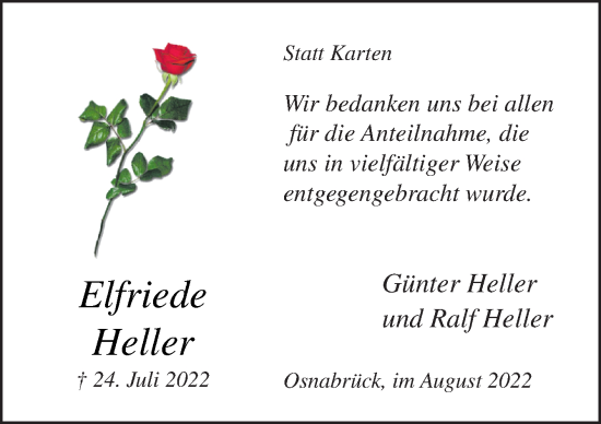 Traueranzeige von Elfriede Heller von Neue Osnabrücker Zeitung GmbH & Co. KG