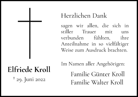 Traueranzeige von Elfriede Kroll von Neue Osnabrücker Zeitung GmbH & Co. KG