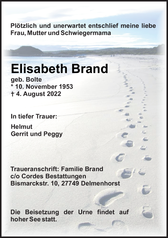 Traueranzeige von Elisabeth Brand von DK Medien GmbH & Co. KG