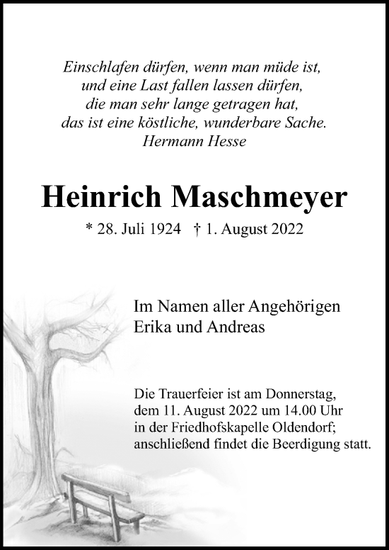 Traueranzeige von Heinrich Maschmeyer von Neue Osnabrücker Zeitung GmbH & Co. KG