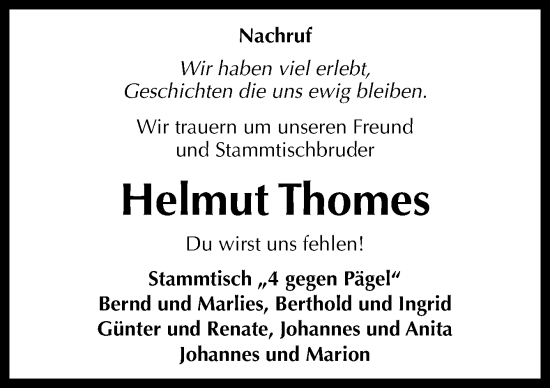 Traueranzeige von Helmut Thomes von Neue Osnabrücker Zeitung GmbH & Co. KG