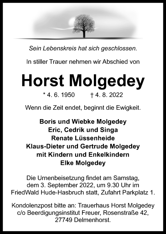 Traueranzeige von Horst Molgedey von DK Medien GmbH & Co. KG