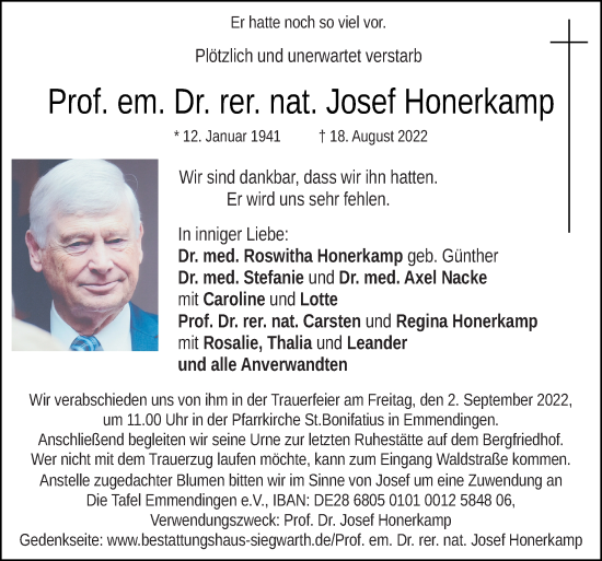 Traueranzeige von Josef Honerkamp von Neue Osnabrücker Zeitung GmbH & Co. KG