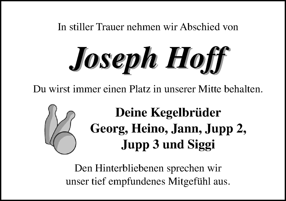  Traueranzeige für Joseph Hoff vom 10.08.2022 aus Neue Osnabrücker Zeitung GmbH & Co. KG