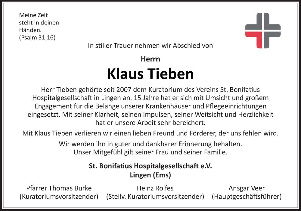  Traueranzeige für Klaus Tieben vom 23.08.2022 aus Neue Osnabrücker Zeitung GmbH & Co. KG