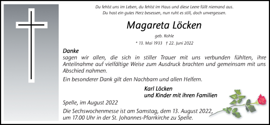 Traueranzeige von Magareta Löcken von Neue Osnabrücker Zeitung GmbH & Co. KG