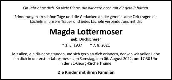 Traueranzeige von Magda Lottermoser von Neue Osnabrücker Zeitung GmbH & Co. KG