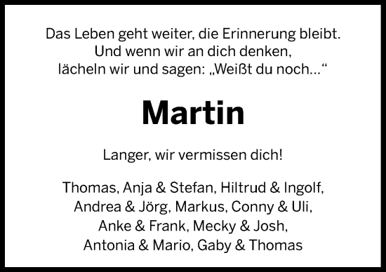 Traueranzeige von Martin  von Neue Osnabrücker Zeitung GmbH & Co. KG