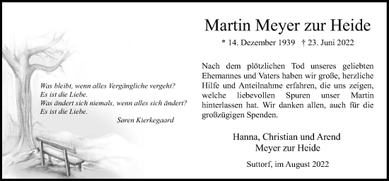 Traueranzeige von Martin Meyer zur Heide von Neue Osnabrücker Zeitung GmbH & Co. KG